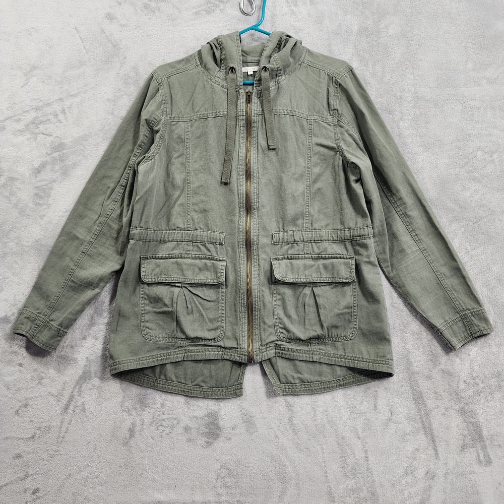 Maurices Jacket Womens L Green Hooded Military Utility Full Zip Lightweight